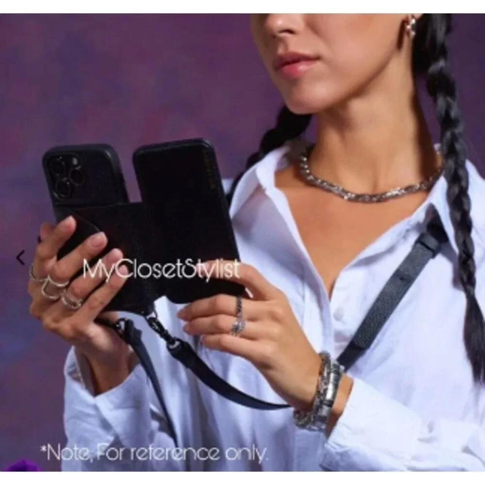 NEW Bandolier Black Leather FOLIO 12& Pro Gold iPhone Crossbody Purse CASE STRAP